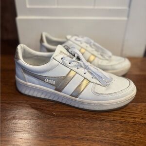 Gola Grandslam Leather Sneakers White Gold | Women’s 8